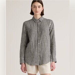 QUINCE Black and White Linen Long Sleeve Check Shirt
